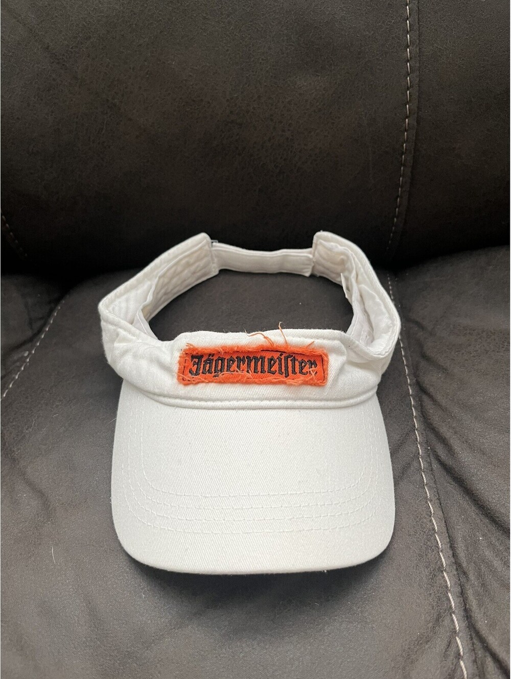 Jagermeister White Sun Visor Orange Distressed Patch Strapback OSFA Vintage
